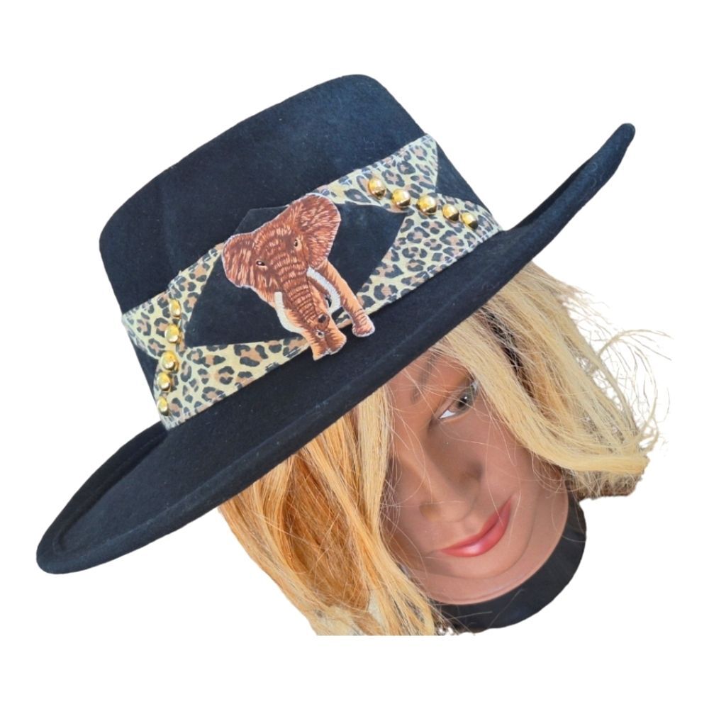 Vintage Wool Hat Black Jungle Band Wide Brim Made in USA by Gepetto Not Worn NWT